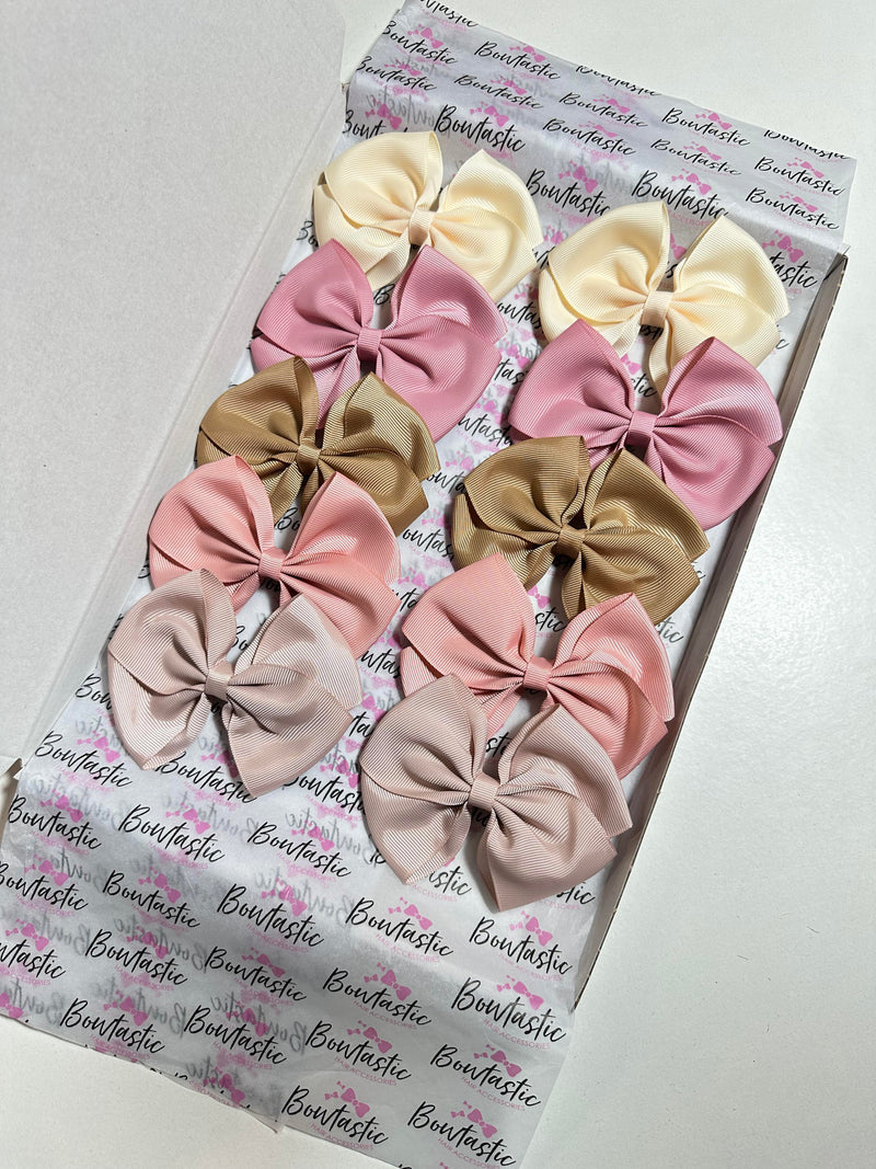 Bow Set - 4 Inch Flat Bow - 10 Pack - Quartz, Cream, Vanilla, Latte, Sweet Nectar