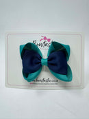 3.5 Inch 2 Layer Tuxedo Bow Thin Elastic - Jade Green & Navy