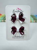 2 Inch Bows - Burgundy & White - 2 Pack