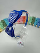 4.5 Inch Flat Bow Alice Band - Royal Blue & Royal Blue Gingham