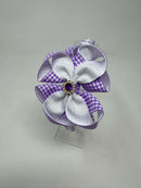 4 inch Flower Alice Band - Lilac & White Gingham
