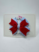 3.5 Inch 2 Layer Bow Thin Elastic - Red & Bluebell