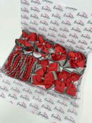 School Bundle - 5 Matching Pairs - Clips & Bobbles - Red & Metal Grey