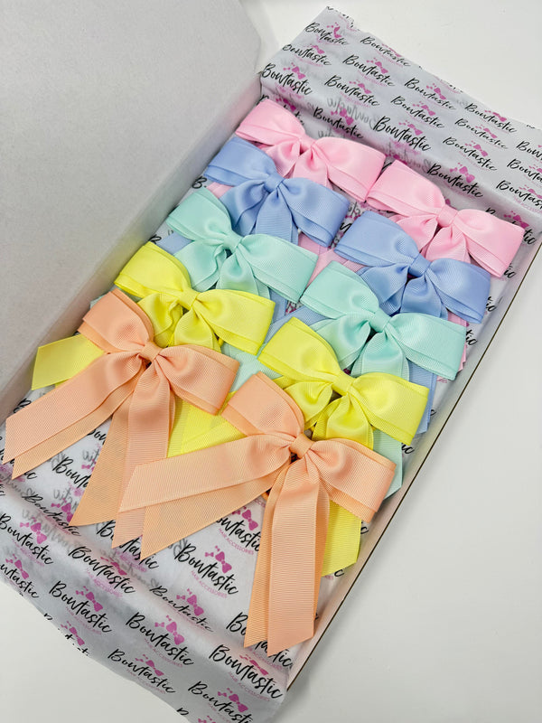 Bow Set - 4.5 Inch Bobbles - 10 Pack - Pearl Pink, Bluebell, Crystaline, Baby Maize, Petal Peach