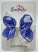 4 Inch Double Bow - Royal Blue & White Gingham