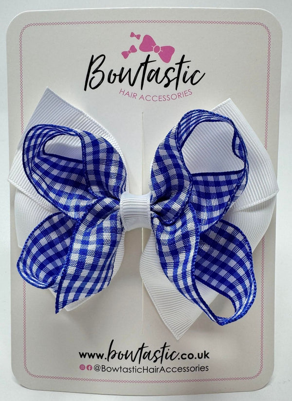 4 inch Double Bow - Royal Blue & White Gingham