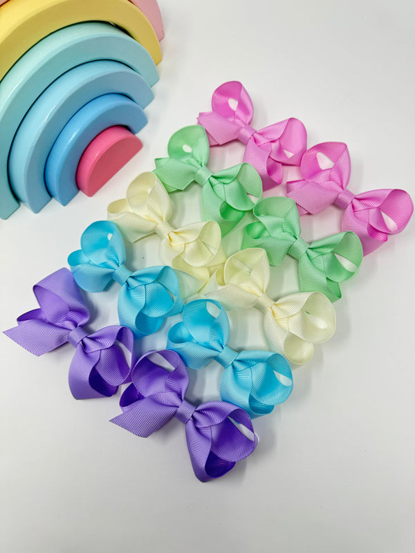 Bow Set - 3.5 Inch Bows - Tulip, Pastel Green, Antique White, Ocean Blue, Light Orchid - 10 Pack