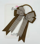 4 Inch Double Tail Bow Bobble - Turftan & Brown Gingham