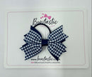 3 Inch Flat 2 Layer Bow Thin Elastic - Navy Gingham