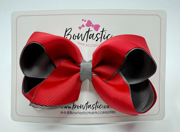 4 Inch Double Ribbon Bow  - Red & Metal Grey