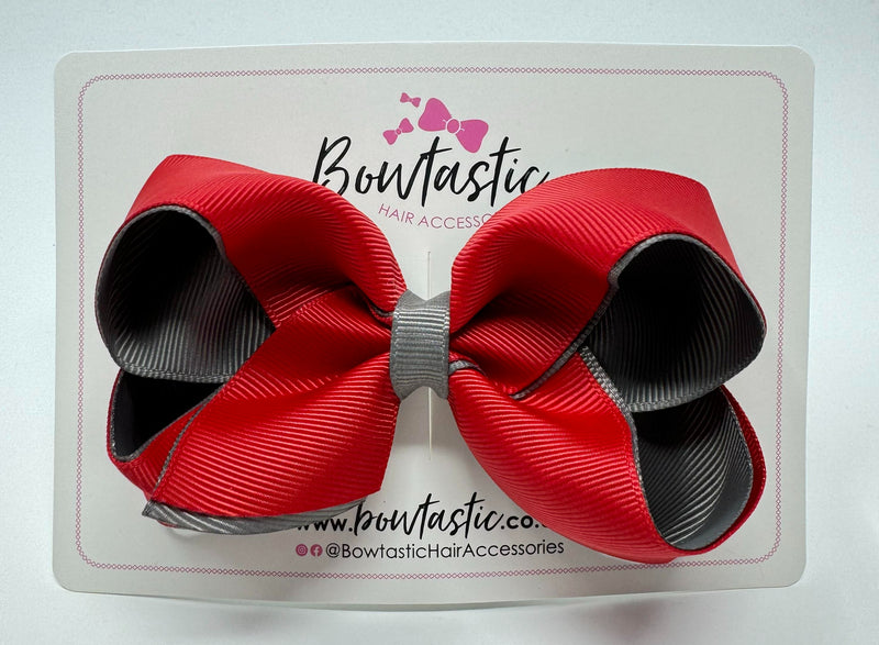 4 Inch Double Ribbon Bow - Red & Metal Grey