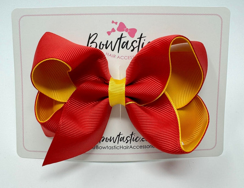 4 Inch Double Ribbon Bow - Red & Yellow Gold