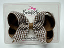 4 Inch Double Ribbon Bow - Turftan & Brown Gingham