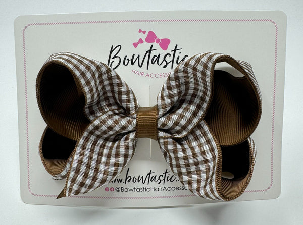 4 Inch Double Ribbon Bow - Brown Gingham