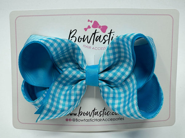 4 Inch Double Ribbon Bow - Turquoise Gingham