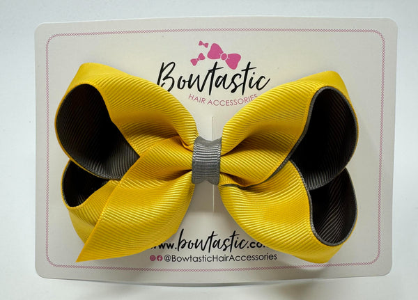 4 Inch Double Ribbon Bow  - Yellow Gold & Metal Grey