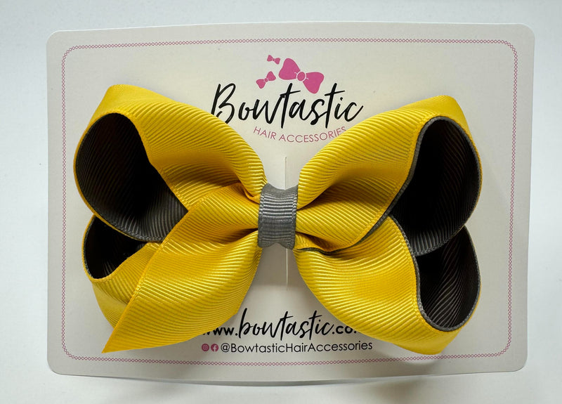 4 Inch Double Ribbon Bow - Yellow Gold & Metal Grey