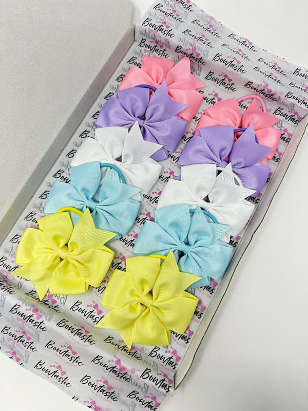 Bow Set - 4 Inch Pinwheel - 10 Pack Bobbles - Pink, Light Orchid, White, Light Blue, Baby Maize