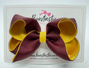 4 Inch Double Ribbon Bow - Burgundy & Yellow Gold