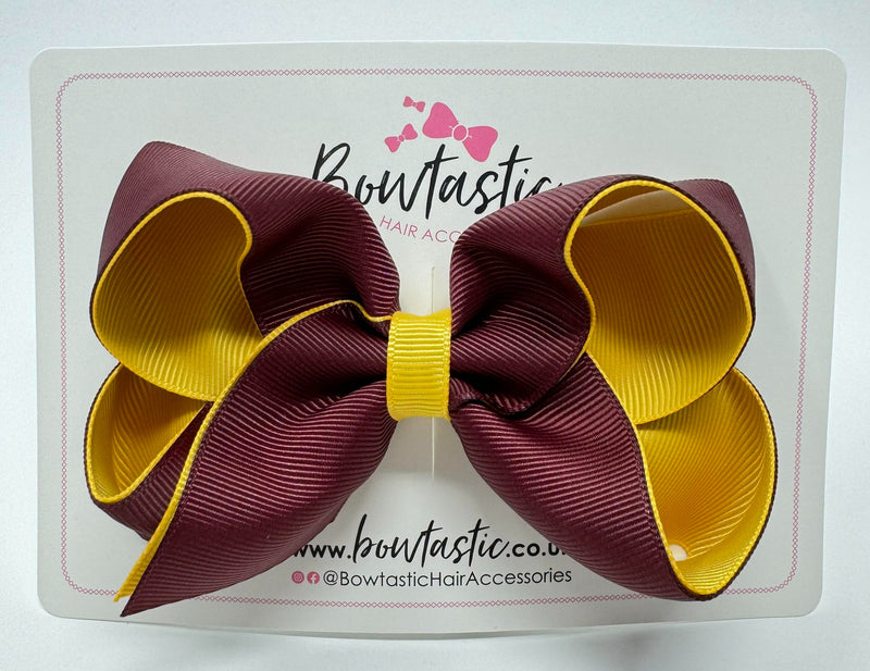 4 Inch Double Ribbon Bow - Burgundy & Yellow Gold