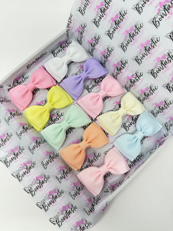 Bow Set - 3 Inch Double Layer Bows Clips - Pastels - 10 Pack