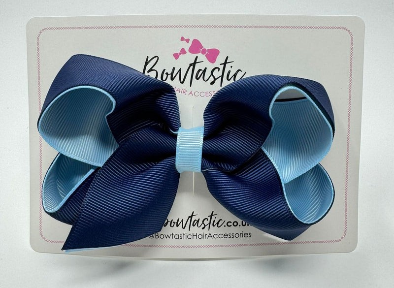 4 Inch Double Ribbon Bow - Navy & Blue Topaz