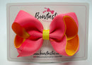 4 Inch Double Ribbon Bow - Hot Pink & Lemon