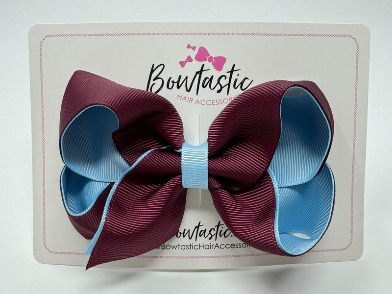 4 Inch Double Ribbon Bow - Burgundy & Blue Topaz