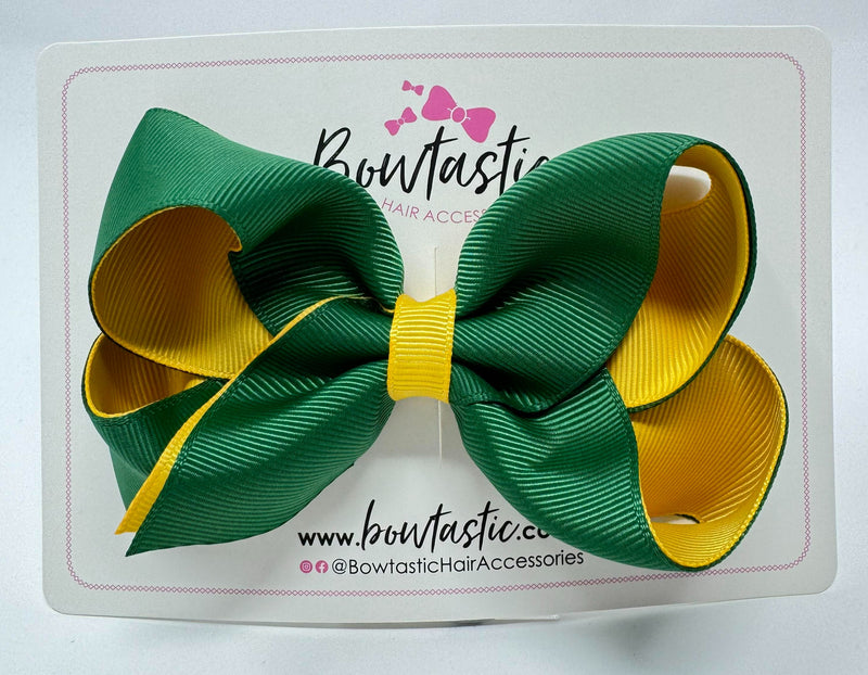 4 Inch Double Ribbon Bow - Forest Green & Yellow Gold