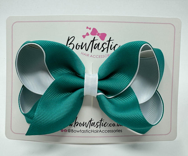 4 Inch Double Ribbon Bow  - Jade Green & White