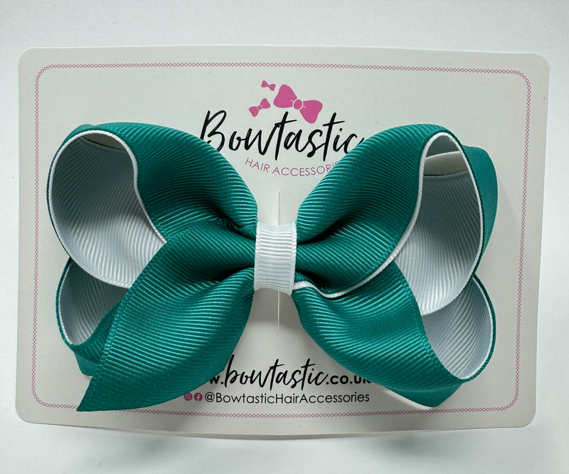 4 Inch Double Ribbon Bow - Jade Green & White