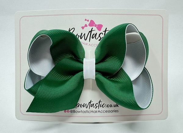 4 Inch Double Ribbon Bow  - Forest Green & White