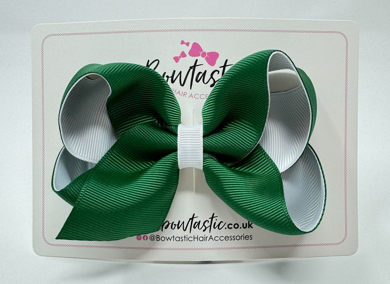 4 Inch Double Ribbon Bow - Forest Green & White