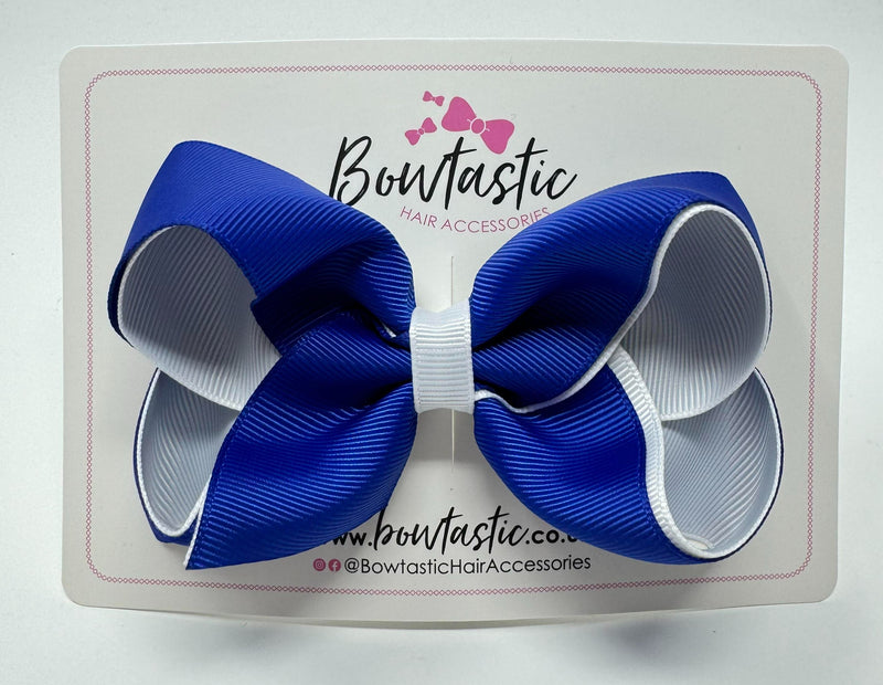 4 Inch Double Ribbon Bow - Cobalt & White