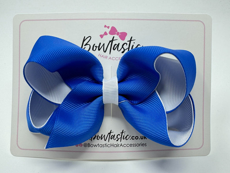 4 Inch Double Ribbon Bow - Royal Blue & White