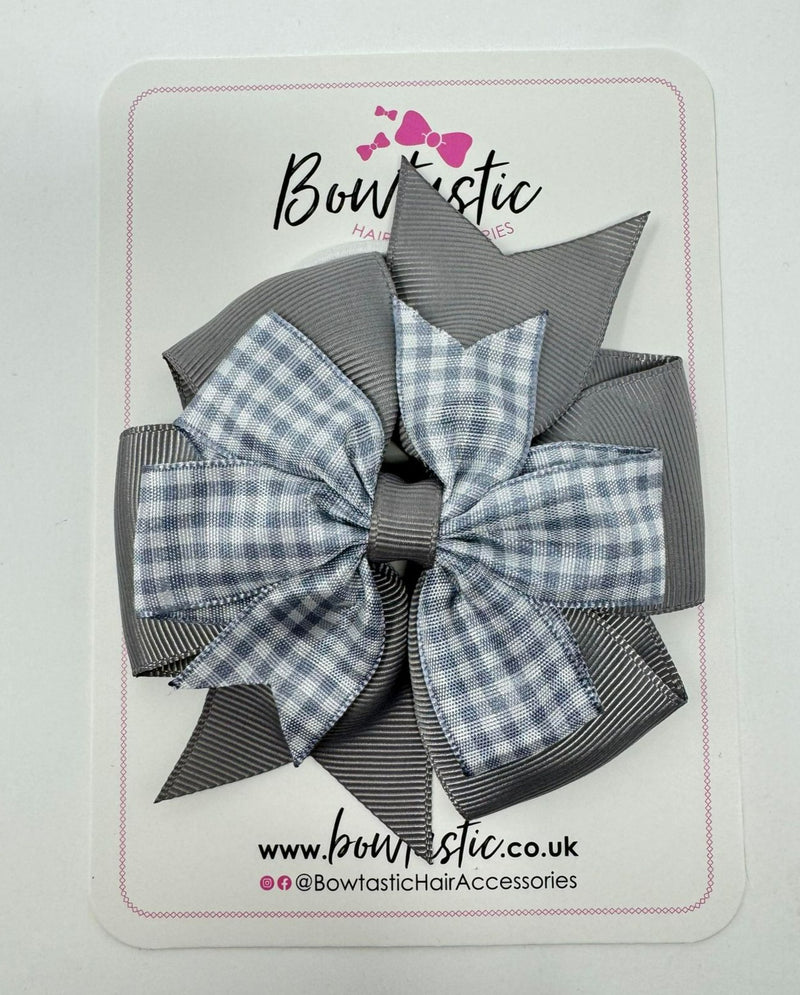 4 Inch Double Pinwheel Bobble - Grey & Grey Gingham