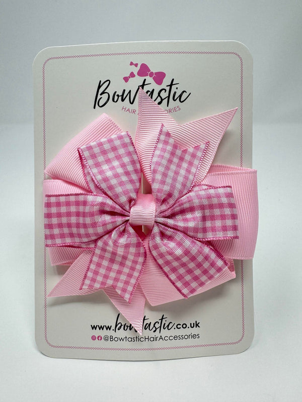 4 Inch Double Pinwheel Bow - Pink & Pink Gingham