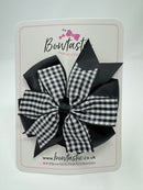 4 Inch Double Pinwheel Bow - Black & Black Gingham