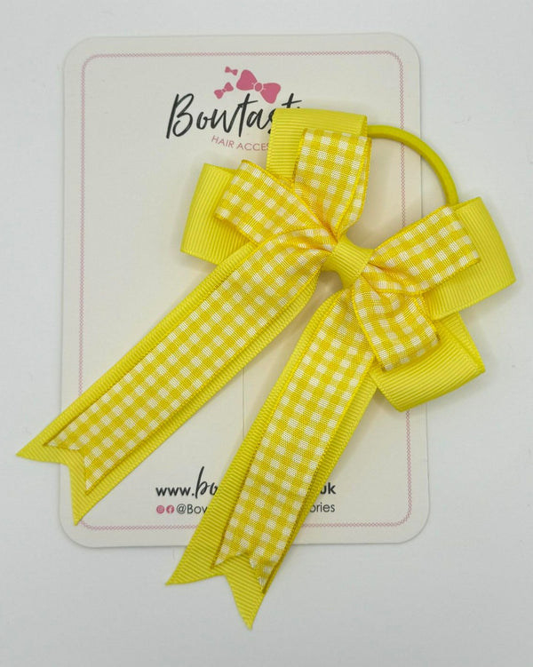 4 Inch Double Tail Bow Bobble - Yellow & Yellow Gingham