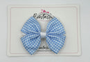 3.5 Inch 2 Layer Butterfly Bow Bobble - Light Blue & White Gingham