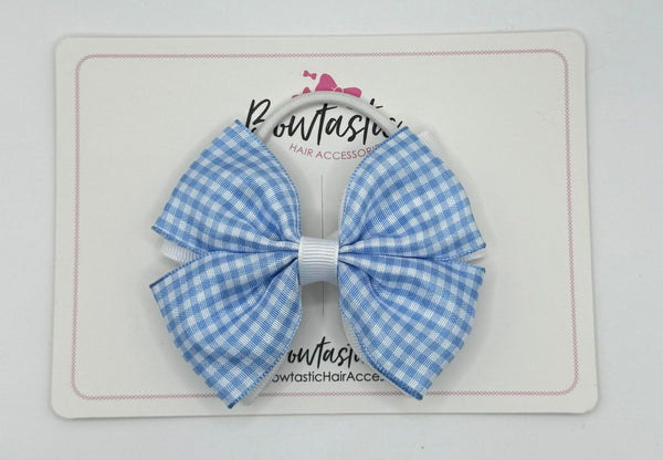3.5 Inch 2 Layer Butterfly Bow Bobble - Blue & White Gingham