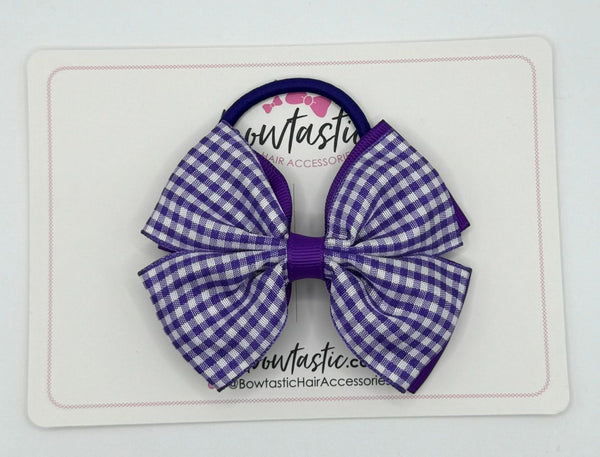 3.5 Inch 2 Layer Butterfly Bow Bobble - Purple & Purple Gingham