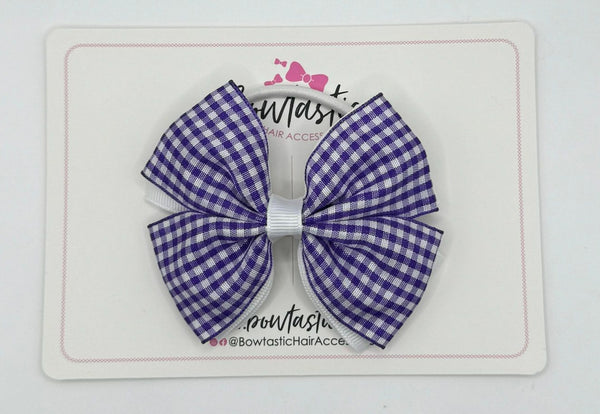 3.5 Inch 2 Layer Butterfly Bow Bobble - Purple & White