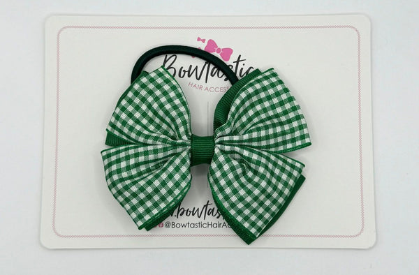 3.5 Inch 2 Layer Butterfly Bow Bobble - Forest Green & Green Gingham