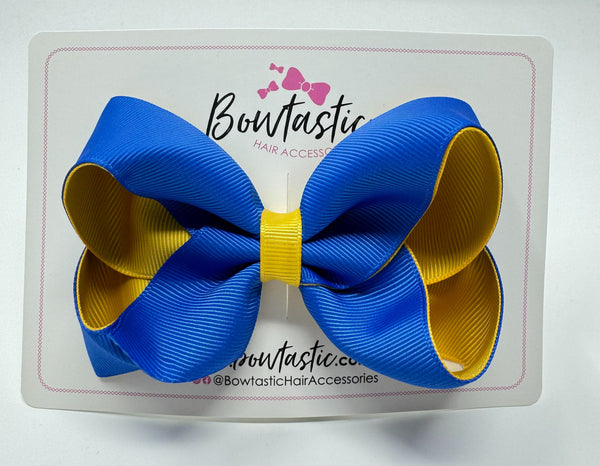 4 Inch Double Ribbon Bow  - Royal Blue & Yellow Gold