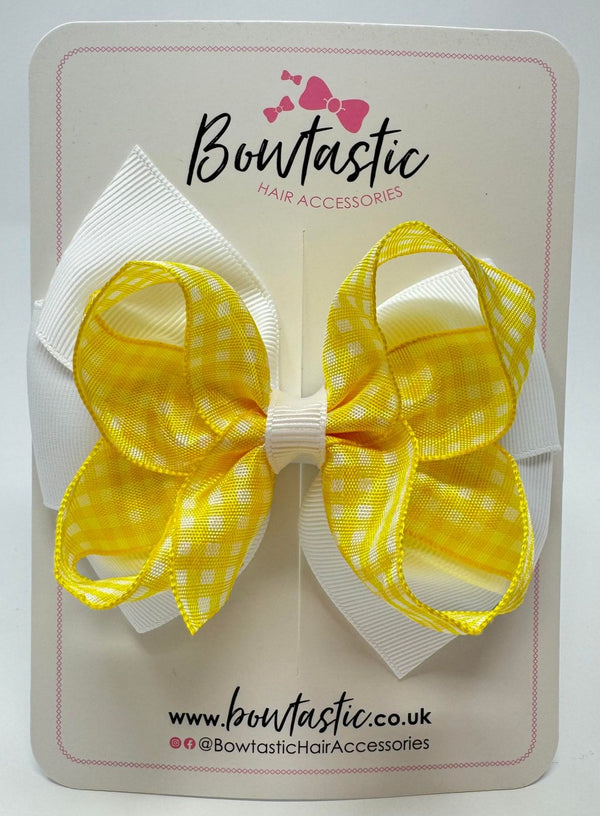 4 Inch Double Bow - Yellow & White Gingham