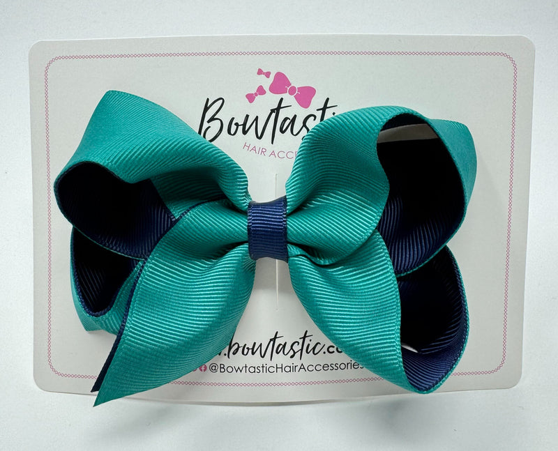 4 Inch Double Ribbon Bow - Jade Green & Navy