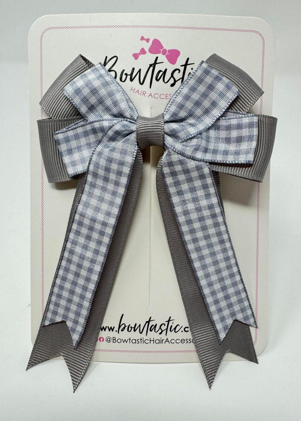 4 Inch Double Tail Bow - Grey Gingham