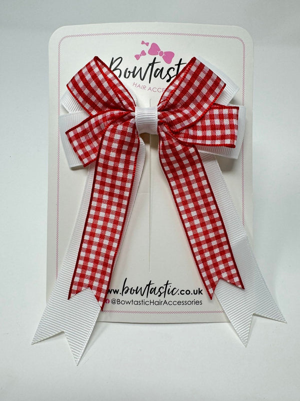 4 Inch Double Tail Bow - Red & White Gingham
