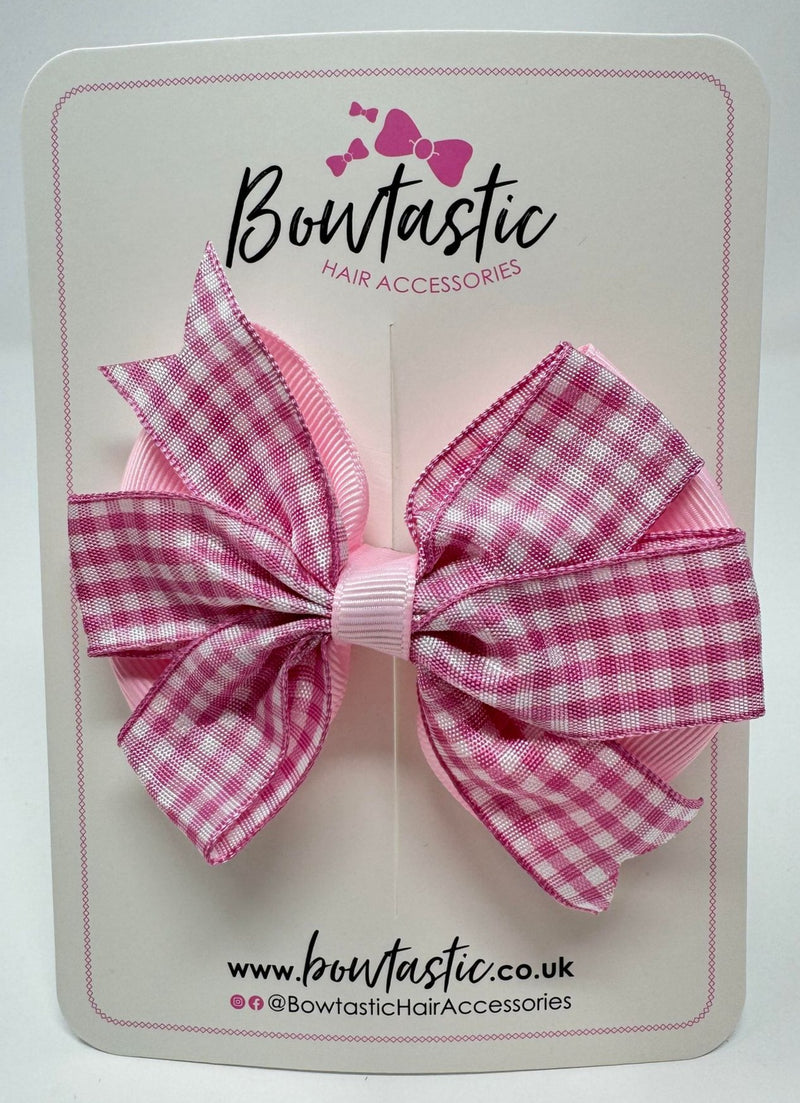 3.5 Inch Flat Double Bow - Pink & Pink Gingham